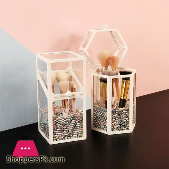 Makeup Brush Holder Cosmetic Storage Box Makeup Organizer Brush Pen with Cover Glass Made