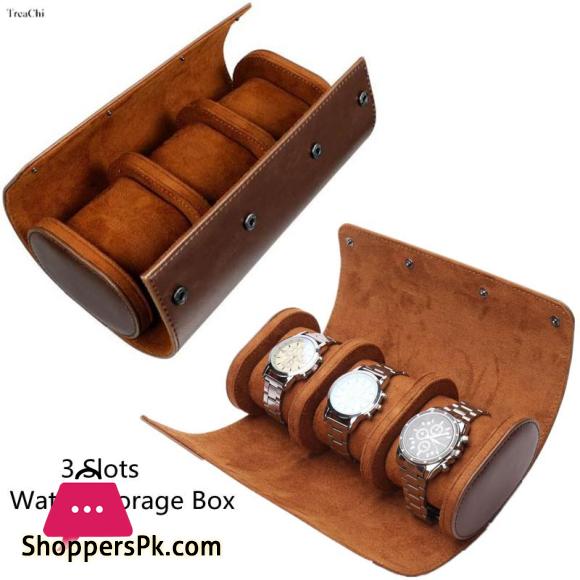 New 3 Slots Watch Roll Storage Box Portable Leather Clock Holder with Slid In Out Detach Wristwatch Display Jewelry Organizer-Style