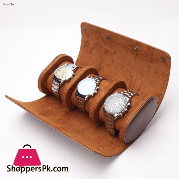New 3 Slots Watch Roll Storage Box Portable Leather Clock Holder with Slid In Out Detach Wristwatch Display Jewelry Organizer-Style