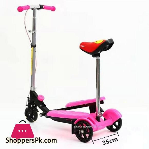 New Arrival Portable Kids Pedal Scooter with Seat Can Sit and Ride Foldable 3-Wheeled Stepper Scooter for 4-12 Years Old Kids