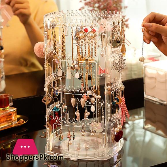 360 Degree Rotating Jewelry Storage Box Earring Display Stand Plastic Earring Holder Showcase Jewelry Organizer Box