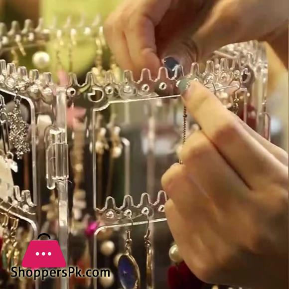 360 Degree Rotating Jewelry Storage Box Earring Display Stand Plastic Earring Holder Showcase Jewelry Organizer Box