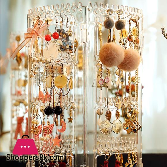 360 Degree Rotating Jewelry Storage Box Earring Display Stand Plastic Earring Holder Showcase Jewelry Organizer Box