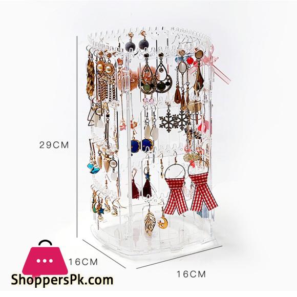 360 Degree Rotating Jewelry Storage Box Earring Display Stand Plastic Earring Holder Showcase Jewelry Organizer Box