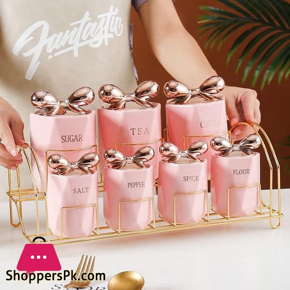 7pcs Luxury Ceramic Kitchen Storage Seasoning Box Set Porcelain Salt /Sugar / Spice / Pepper Spice Jars Sets