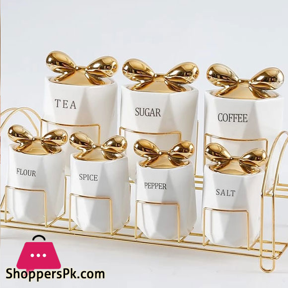 7pcs Luxury Ceramic Kitchen Storage Seasoning Box Set Porcelain Salt /Sugar / Spice / Pepper Spice Jars Sets