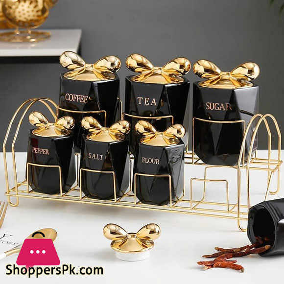 7pcs Luxury Ceramic Kitchen Storage Seasoning Box Set Porcelain Salt /Sugar / Spice / Pepper Spice Jars Sets