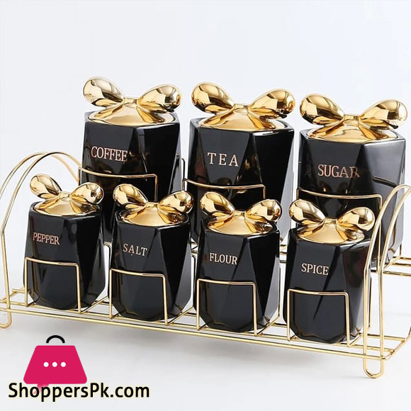7pcs Luxury Ceramic Kitchen Storage Seasoning Box Set Porcelain Salt /Sugar / Spice / Pepper Spice Jars Sets
