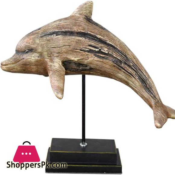 Dolphin Statue Sculpture, Imitation Wooden Resin Crafts Ornaments Home Hotel Office Desktop