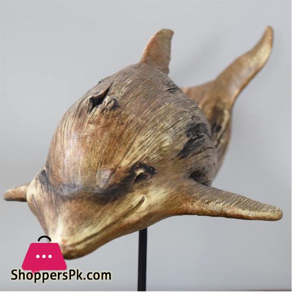 Dolphin Statue Sculpture, Imitation Wooden Resin Crafts Ornaments Home Hotel Office Desktop