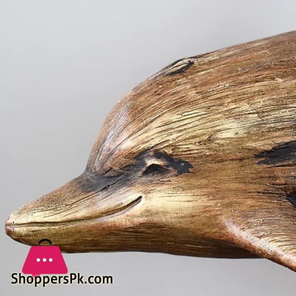Dolphin Statue Sculpture, Imitation Wooden Resin Crafts Ornaments Home Hotel Office Desktop