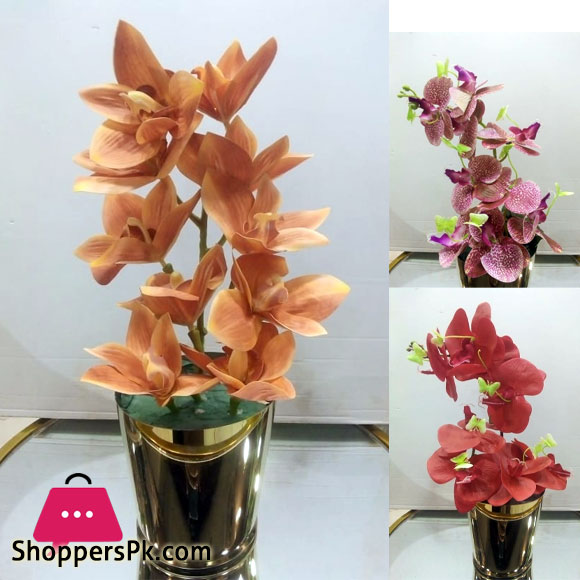 Artificial Orchid Flower Pot Metal Ice Gold Pot