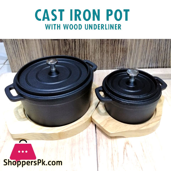 Cast Iron Pot with Wood Underline Cast Iron Casserole Dish 10 CM