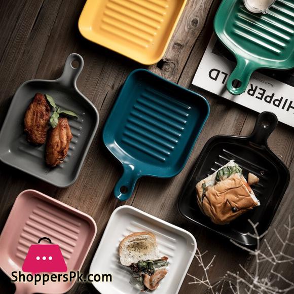 Ceramic Steak Serving Platter with Grill Linings Microwave and oven safe