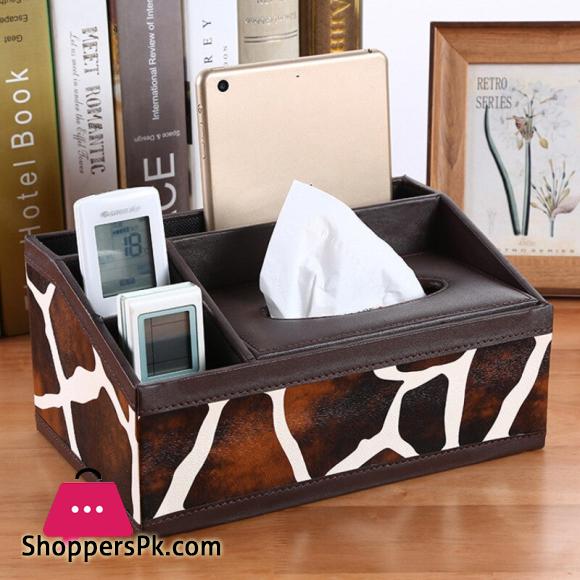 Cow Print Multifunctional Tissue Box Living Room Remote Control Storage Box Table Organizer