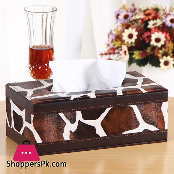 Cow Print PU Leather Tissue Box Holder Rectangle Shaped Tissue Box Cover for Office Car