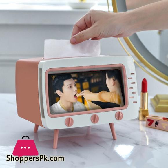 Creative Tissue Box TV Shape Desktop Finishing with Mobile Phone Holder Storage 2 In 1 Napkin Box Storage Box Organizer