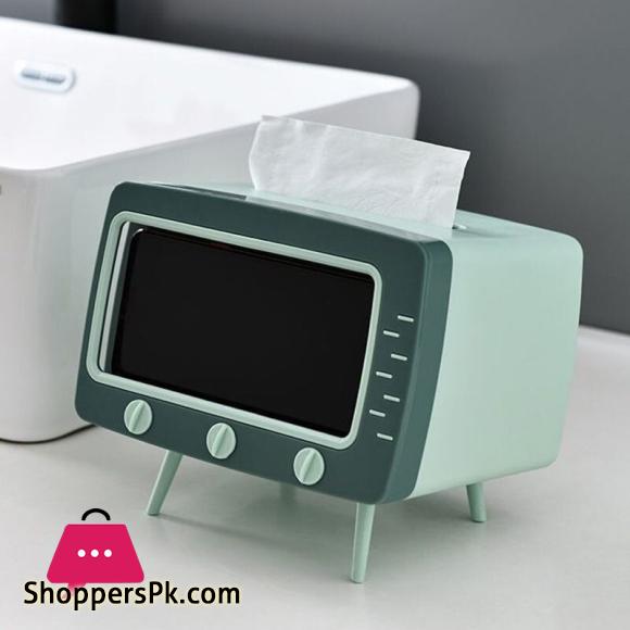 Creative Tissue Box TV Shape Desktop Finishing with Mobile Phone Holder Storage 2 In 1 Napkin Box Storage Box Organizer