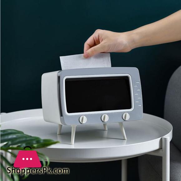 Creative Tissue Box TV Shape Desktop Finishing with Mobile Phone Holder Storage 2 In 1 Napkin Box Storage Box Organizer