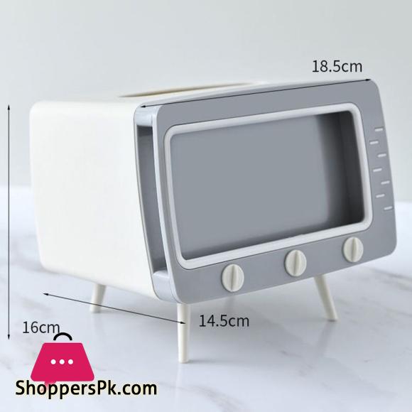 Creative Tissue Box TV Shape Desktop Finishing with Mobile Phone Holder Storage 2 In 1 Napkin Box Storage Box Organizer