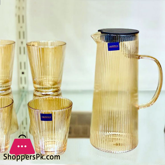 Cylinderical Glass Jug with Line Design Set of 7