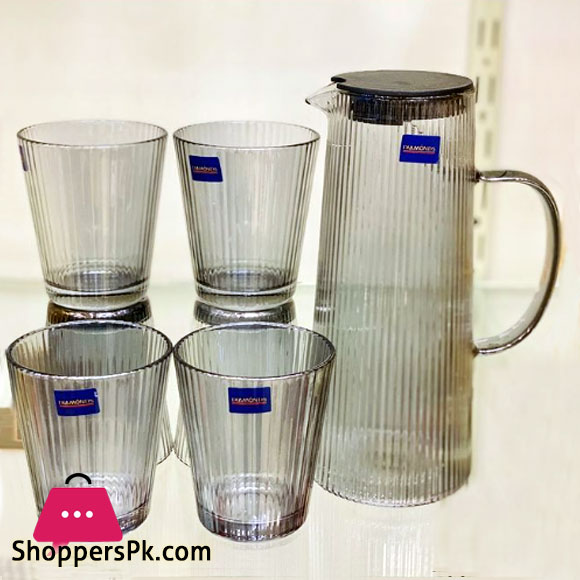 Cylinderical Glass Jug with Line Design Set of 7