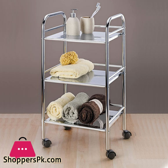 Exclusive Household and Bathroom Trolley - Mobile Bathroom Rack 3 Shelves Steel