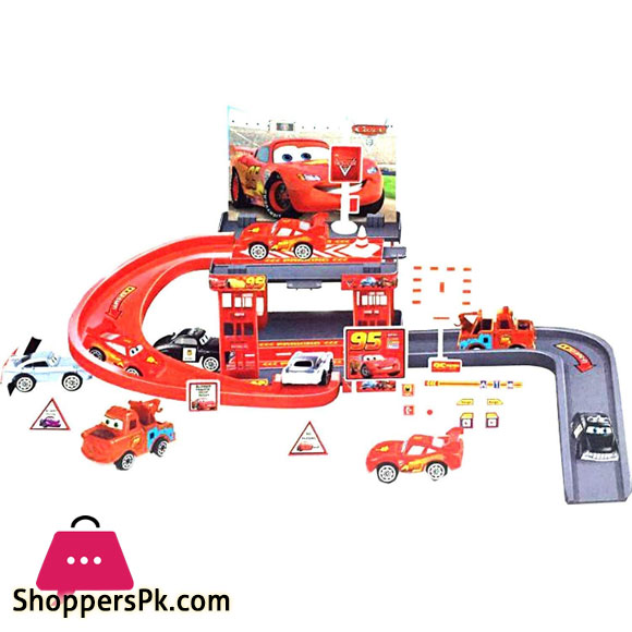 Red Lightning Car McQueen Ultimate Parking Lot Cars Springs Race Track Parking Garage Toy Set Race Track for Toy Cars