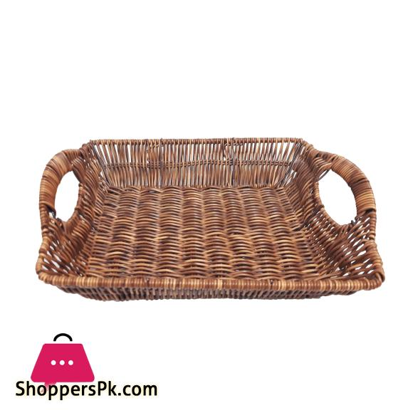 Rattan Bread Basket Rectangle with Handle Large Size : 15 Inch