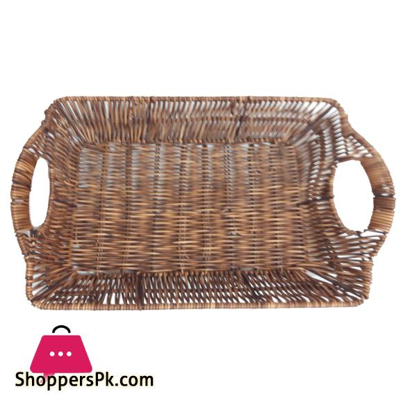 Rattan Bread Basket Rectangle with Handle Large Size : 15 Inch