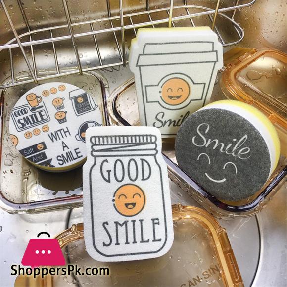 Thick Sponge Creative Smiley Face Decontamination Dish Washing Cloth Cleaner Sponge Home Kitchen Cleaning Tools Set 4pcs