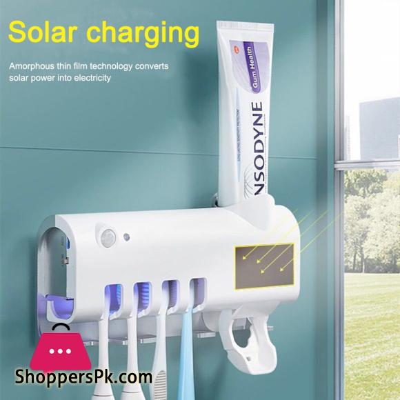 UV Toothbrush Holder Cleaner Solar USB Powered Wall Mount Toothbrush Holder Toothpaste Dispenser For Bathroom