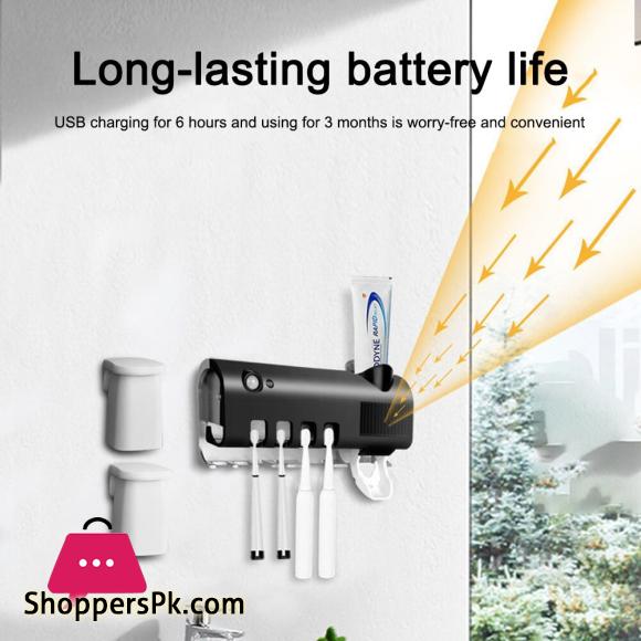 UV Toothbrush Holder Cleaner Solar USB Powered Wall Mount Toothbrush Holder Toothpaste Dispenser For Bathroom