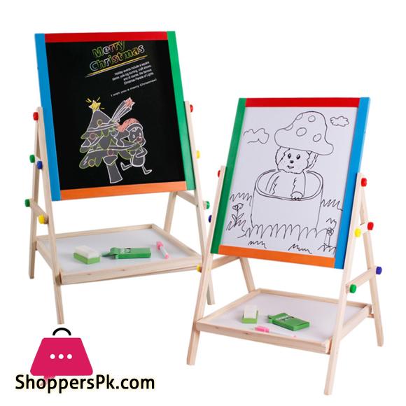 Wooden Kids Learning Art Easel Magnetic Stationery Double Sided Drawing Board Kit -