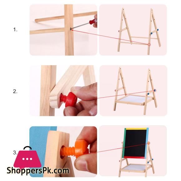 Wooden Kids Learning Art Easel Magnetic Stationery Double Sided Drawing Board Kit -