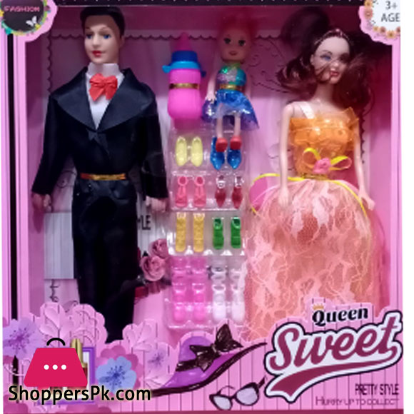 Kaizen Beautiful & Elegant Doll Wedding Couple Set -Barbie and Ken Gift Set-Multicolor (Pack of 2 with Baby)