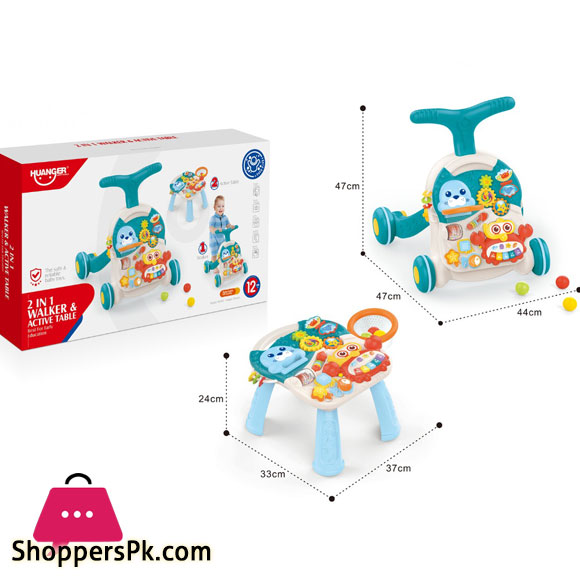 Huanger 2-in-1 Multifunctional Baby Walker Game Table with Wheel 6 to 24 Months Anti-Rollover Stroller Child Walker for Baby