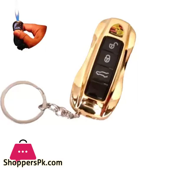 2 IN 1 Car Remote Shape Cigarette Lighter + Keychain Gas Refillable Jet Flame Lighter Mettalic Finish Windproof Cigarette Lighter Pocket Lighter