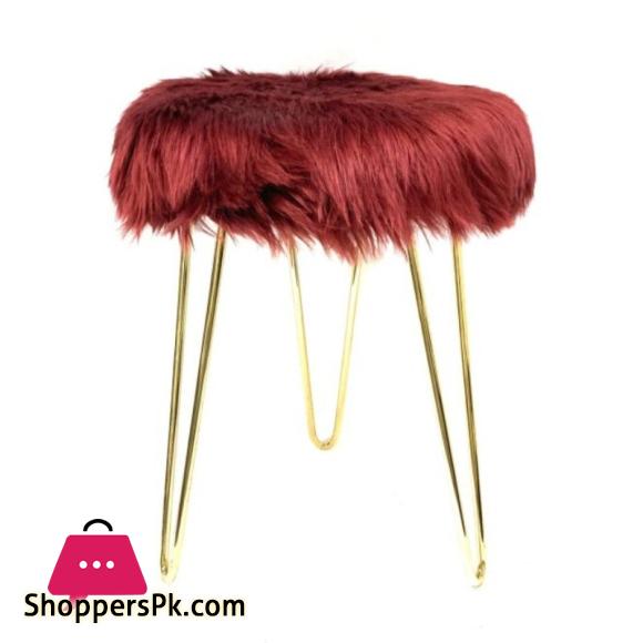 3 LEGGED FURRY METAL STOOL BURGUNDY