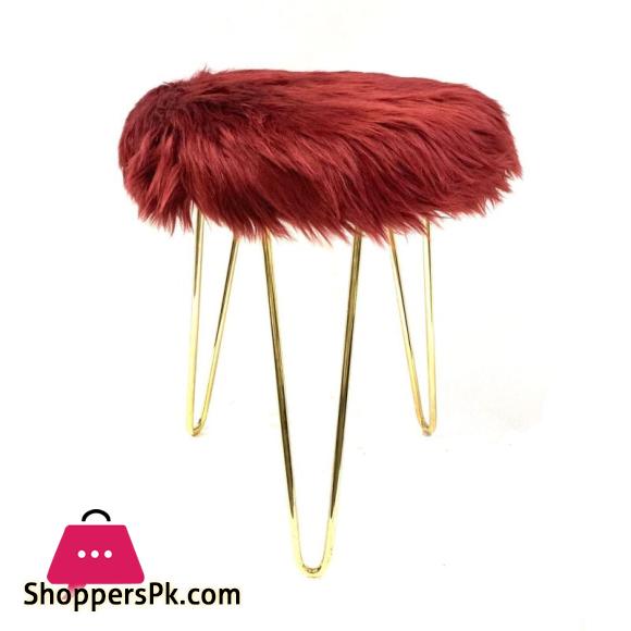 3 LEGGED FURRY METAL STOOL BURGUNDY