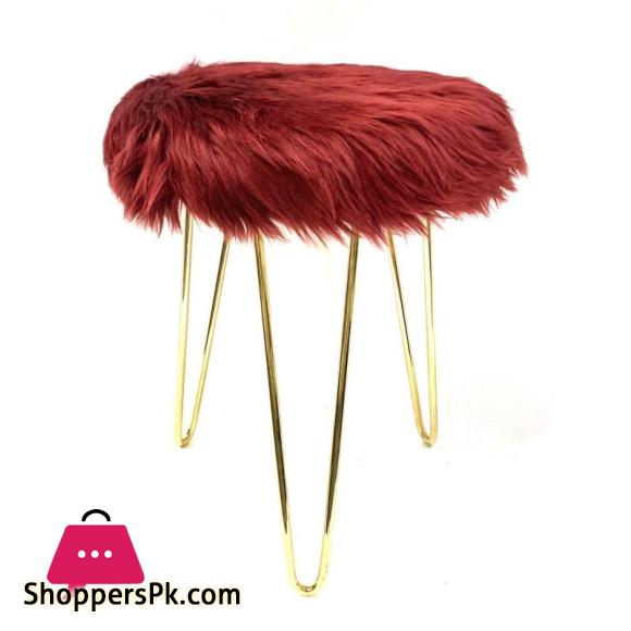 3 LEGGED FURRY METAL STOOL BURGUNDY