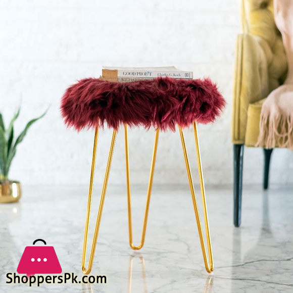 3 LEGGED FURRY METAL STOOL BURGUNDY