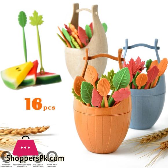 Biodegradable Fruit Fork Set Wheat Straw Leaves Desert Fork Salad Vegetable Barbecue Party Cocktail Picks - Table Decor
