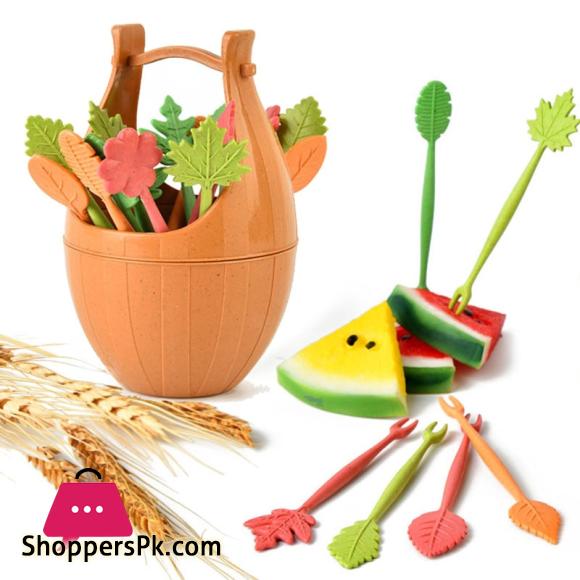 Biodegradable Fruit Fork Set Wheat Straw Leaves Desert Fork Salad Vegetable Barbecue Party Cocktail Picks - Table Decor