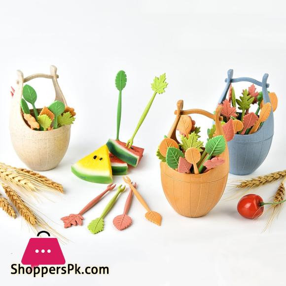 Biodegradable Fruit Fork Set Wheat Straw Leaves Desert Fork Salad Vegetable Barbecue Party Cocktail Picks - Table Decor