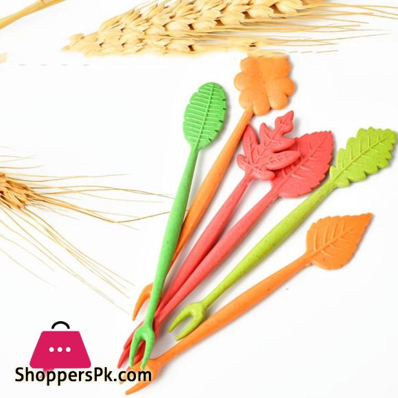 Biodegradable Fruit Fork Set Wheat Straw Leaves Desert Fork Salad Vegetable Barbecue Party Cocktail Picks - Table Decor