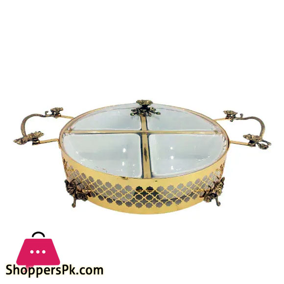 ORCHID Round Snack Bowl With 4 Partitions (Gold)