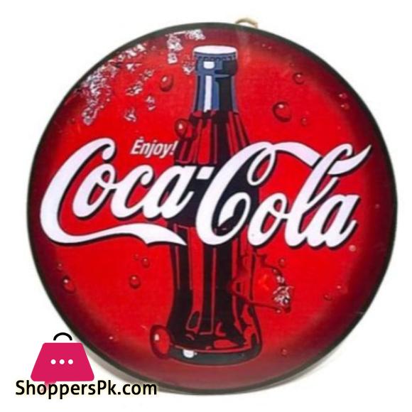 Coca Cola Hanging Wooden Frame Round - Cafe Decor
