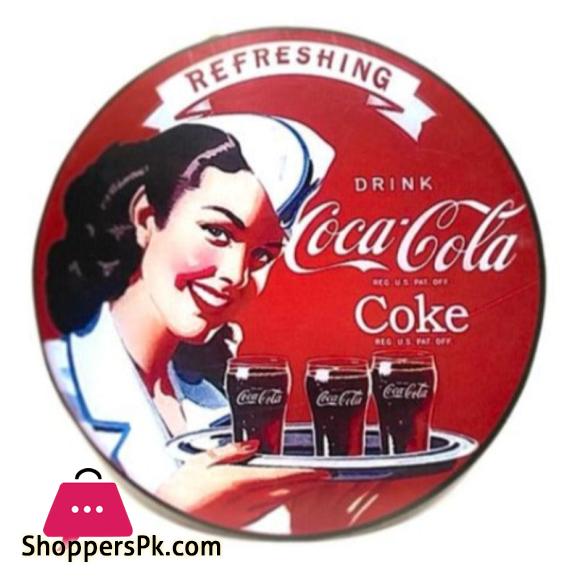Coca Cola Hanging Wooden Frame Round - Cafe Decor