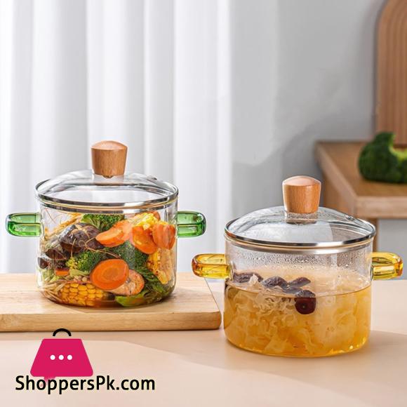 Glass Saucepan Heat Resistant Pot for Cooking with Lid and Handle - 1600ml